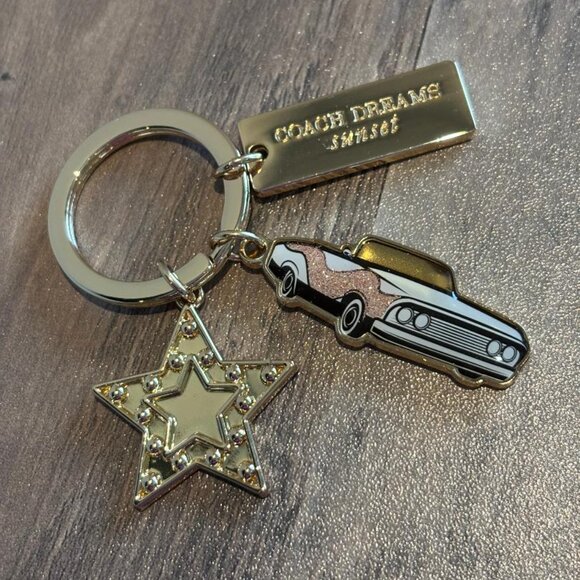 RARE! "Coach Dreams Sunset" Gold Keychain with a Pink Convertible Car & Star NEW - Picture 1 of 5